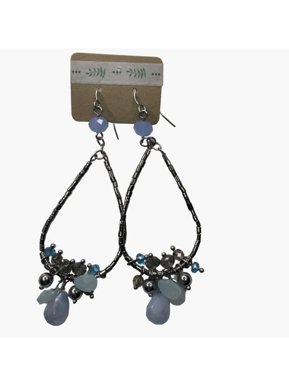 Blue Silver Long Teardrop Earrings Hook Drop Dangle Vintage Artisan Unique USA